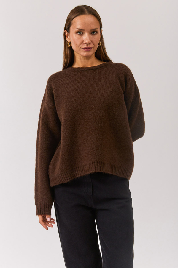 Piped Oversize Knit Sweater Brown - 7