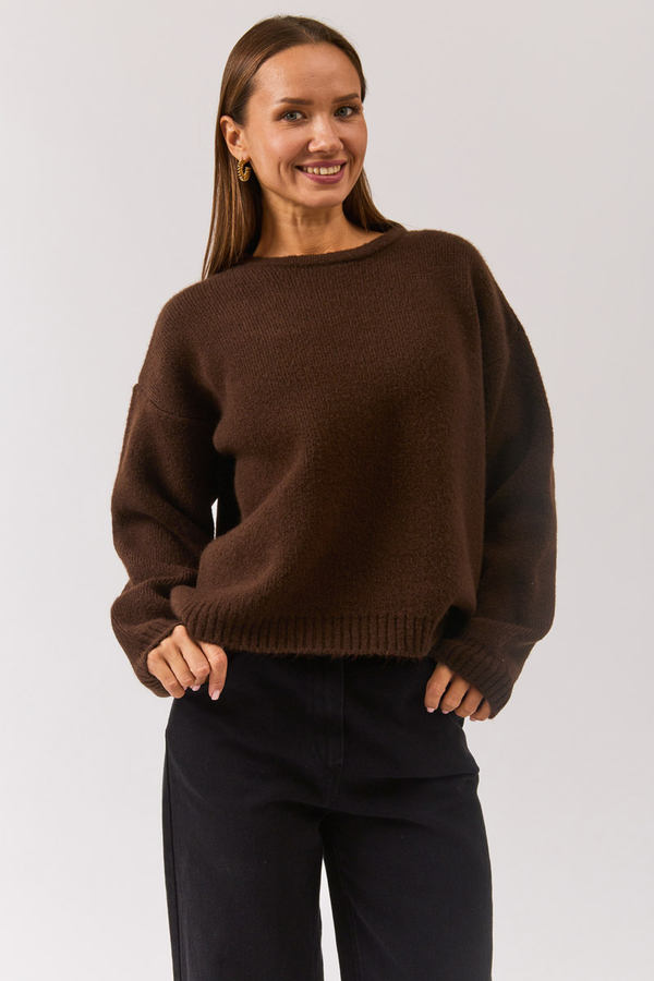 Piped Oversize Knit Sweater Brown - 4