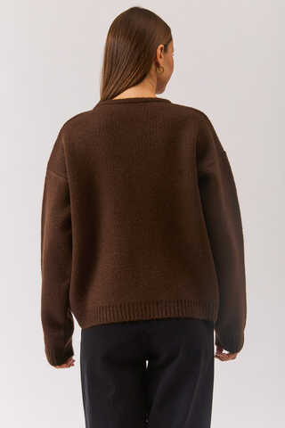 Piped Oversize Knit Sweater Brown - 11