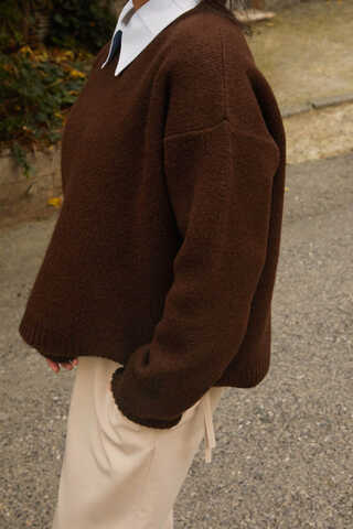 Piped Oversize Knit Sweater Brown - 2