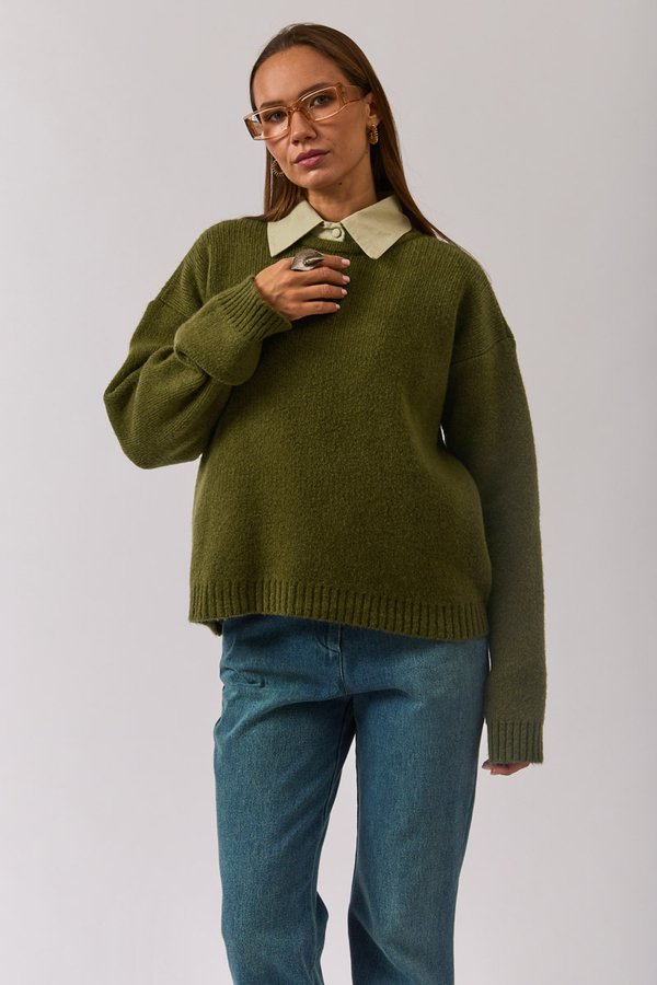 Piped Oversize Knit Sweater Khaki - 15