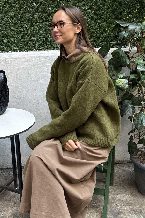 Piped Oversize Knit Sweater Khaki - 2