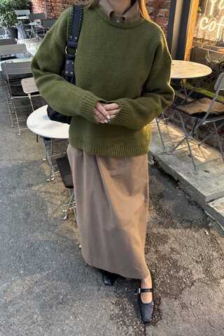 Piped Oversize Knit Sweater Khaki - 5