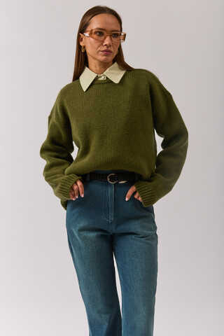 Piped Oversize Knit Sweater Khaki - 9