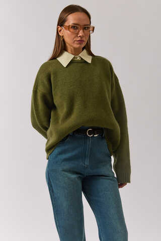 Piped Oversize Knit Sweater Khaki - 11