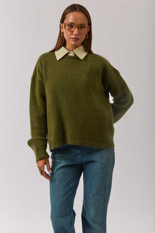 Piped Oversize Knit Sweater Khaki - 14