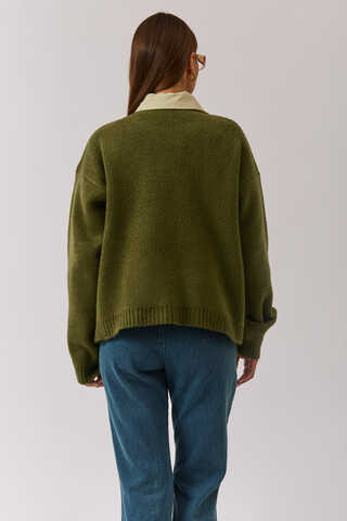 Piped Oversize Knit Sweater Khaki - 17
