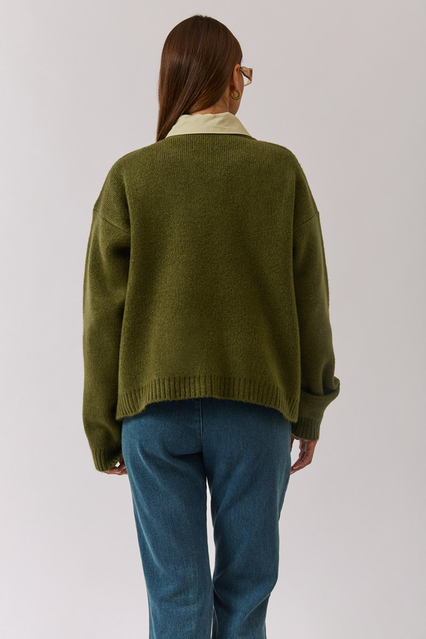 Piped Oversize Knit Sweater Khaki - 17