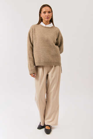 Piped Oversize Knit Sweater Mink - 4