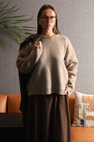 Piped Oversize Knit Sweater Mink - 1