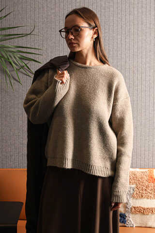 Piped Oversize Knit Sweater Mink - 2