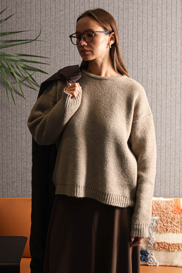 Piped Oversize Knit Sweater Mink - 2