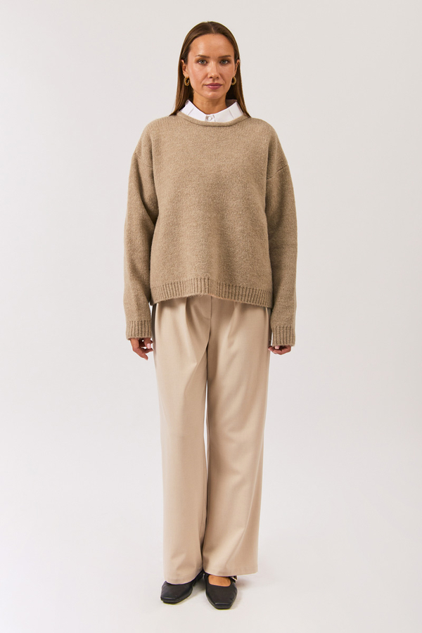 Piped Oversize Knit Sweater Mink - 3