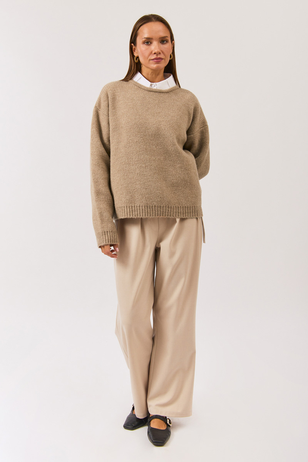 Piped Oversize Knit Sweater Mink - 4