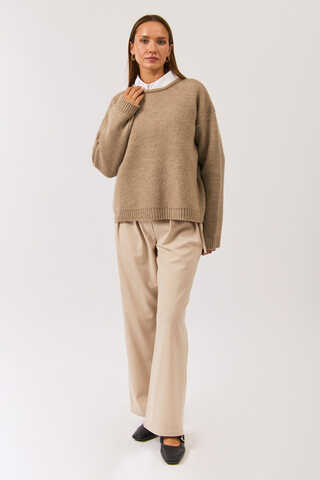 Piped Oversize Knit Sweater Mink - 5