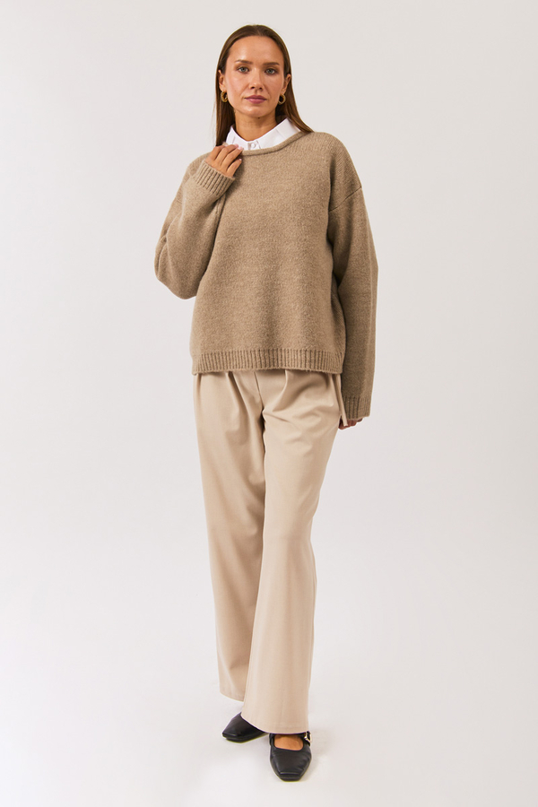 Piped Oversize Knit Sweater Mink - 5