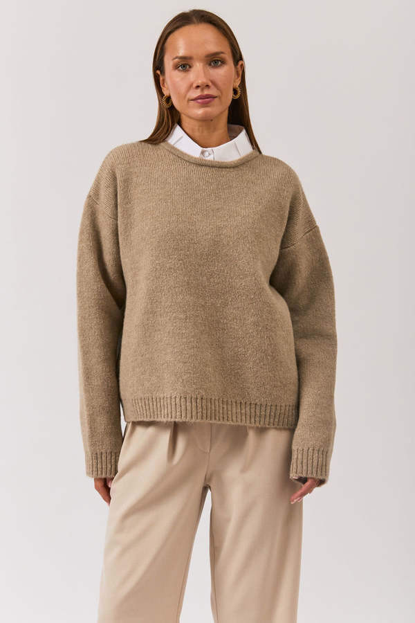 Piped Oversize Knit Sweater Mink - 6