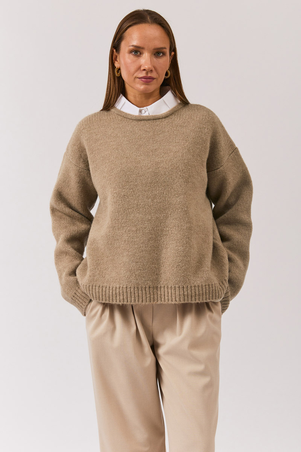 Piped Oversize Knit Sweater Mink - 7
