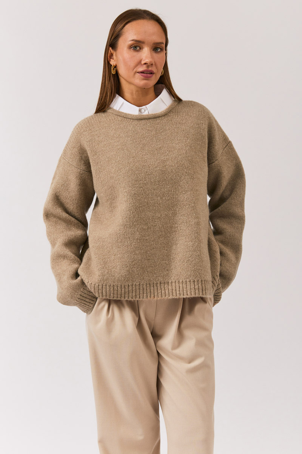 Piped Oversize Knit Sweater Mink - 8