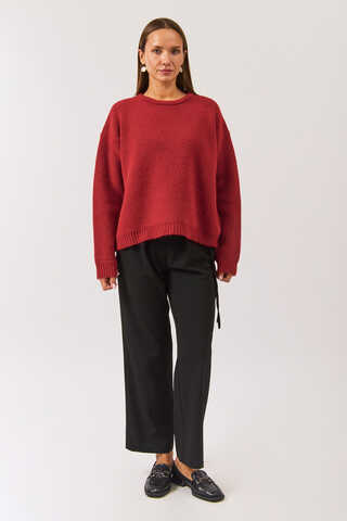 Piped Oversize Knit Sweater Red - 3