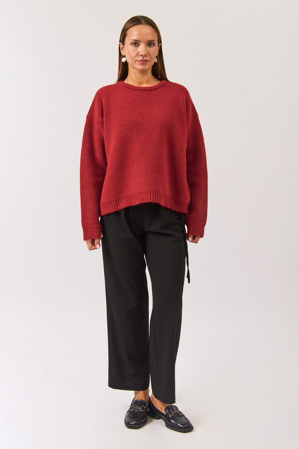 Piped Oversize Knit Sweater Red - 3