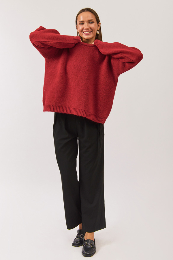 Piped Oversize Knit Sweater Red - 5