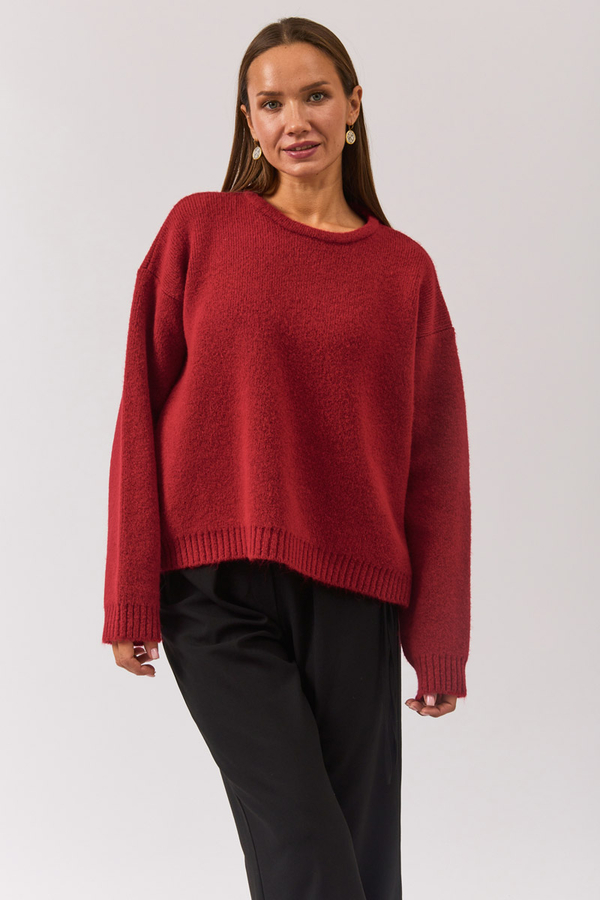 Piped Oversize Knit Sweater Red 