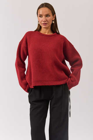 Piped Oversize Knit Sweater Red - 2