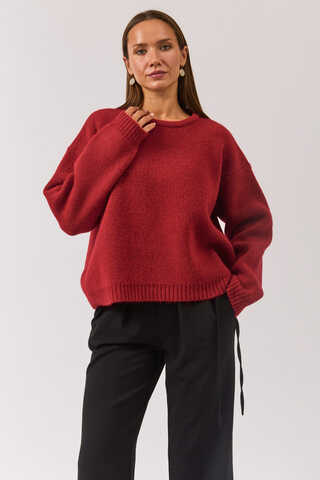 Piped Oversize Knit Sweater Red - 7