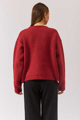 Piped Oversize Knit Sweater Red - 10