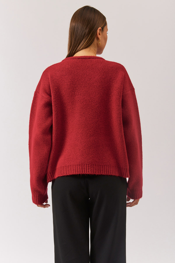 Piped Oversize Knit Sweater Red - 10