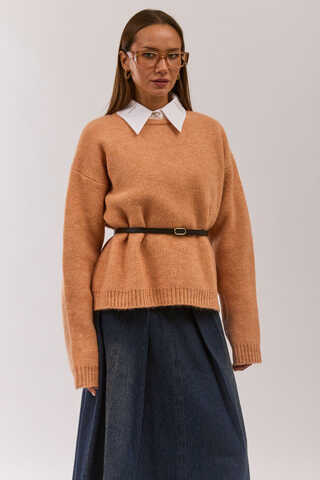 Piped Oversize Knit Sweater Salmon - 7