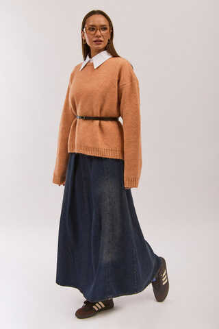 Piped Oversize Knit Sweater Salmon - 8