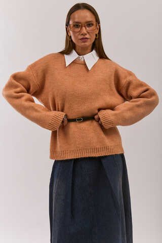Piped Oversize Knit Sweater Salmon - 11
