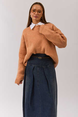 Piped Oversize Knit Sweater Salmon - 15