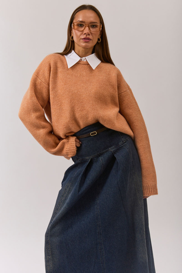 Piped Oversize Knit Sweater Salmon - 17