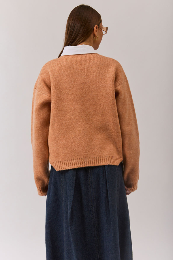 Piped Oversize Knit Sweater Salmon - 18