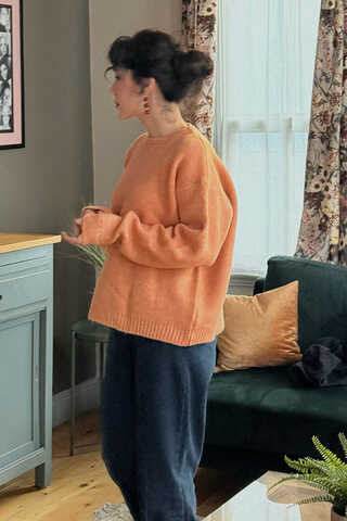 Piped Oversize Knit Sweater Salmon - 1