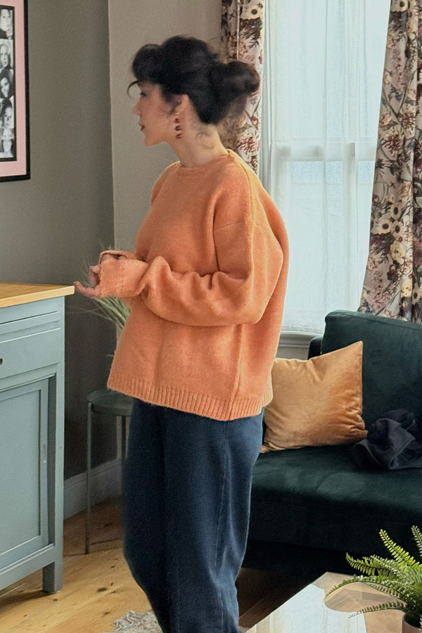 Piped Oversize Knit Sweater Salmon - 1