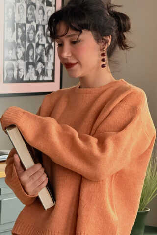 Piped Oversize Knit Sweater Salmon - 2