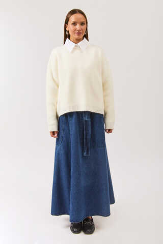 Piped Oversize Knit Sweater White - 2