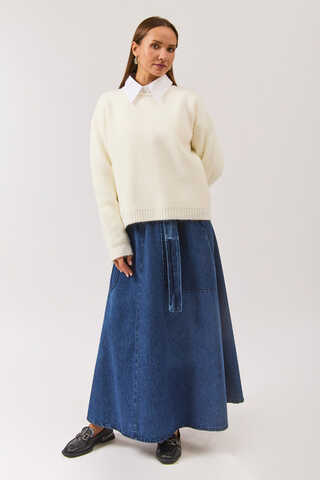 Piped Oversize Knit Sweater White - 3