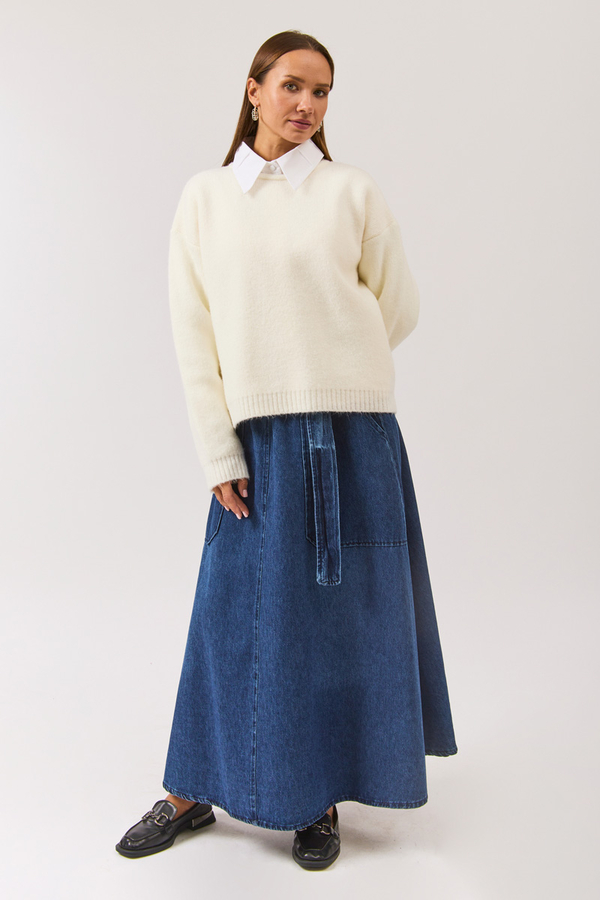 Piped Oversize Knit Sweater White - 3