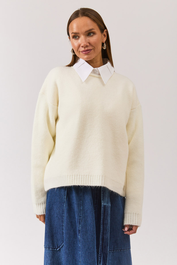 Piped Oversize Knit Sweater White - 4