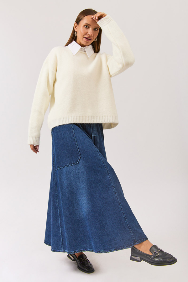 Piped Oversize Knit Sweater White - 6