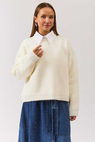 Piped Oversize Knit Sweater White - 1