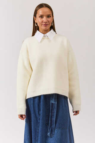 Piped Oversize Knit Sweater White - 7