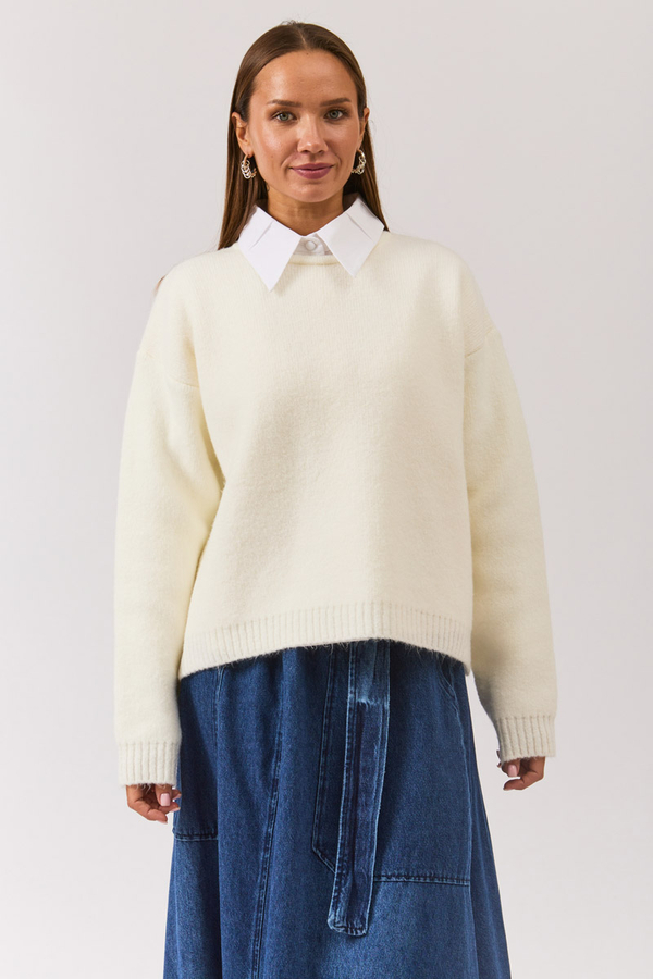 Piped Oversize Knit Sweater White - 7