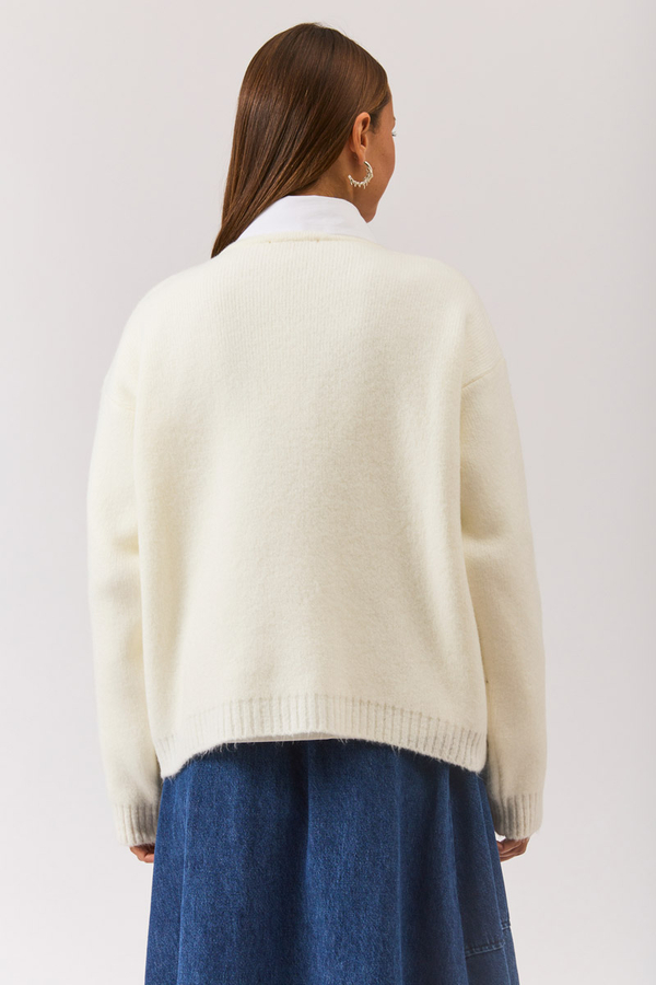 Piped Oversize Knit Sweater White - 11
