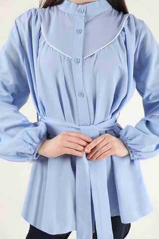 Piping Detail Belted Shirt Baby Blue - 3